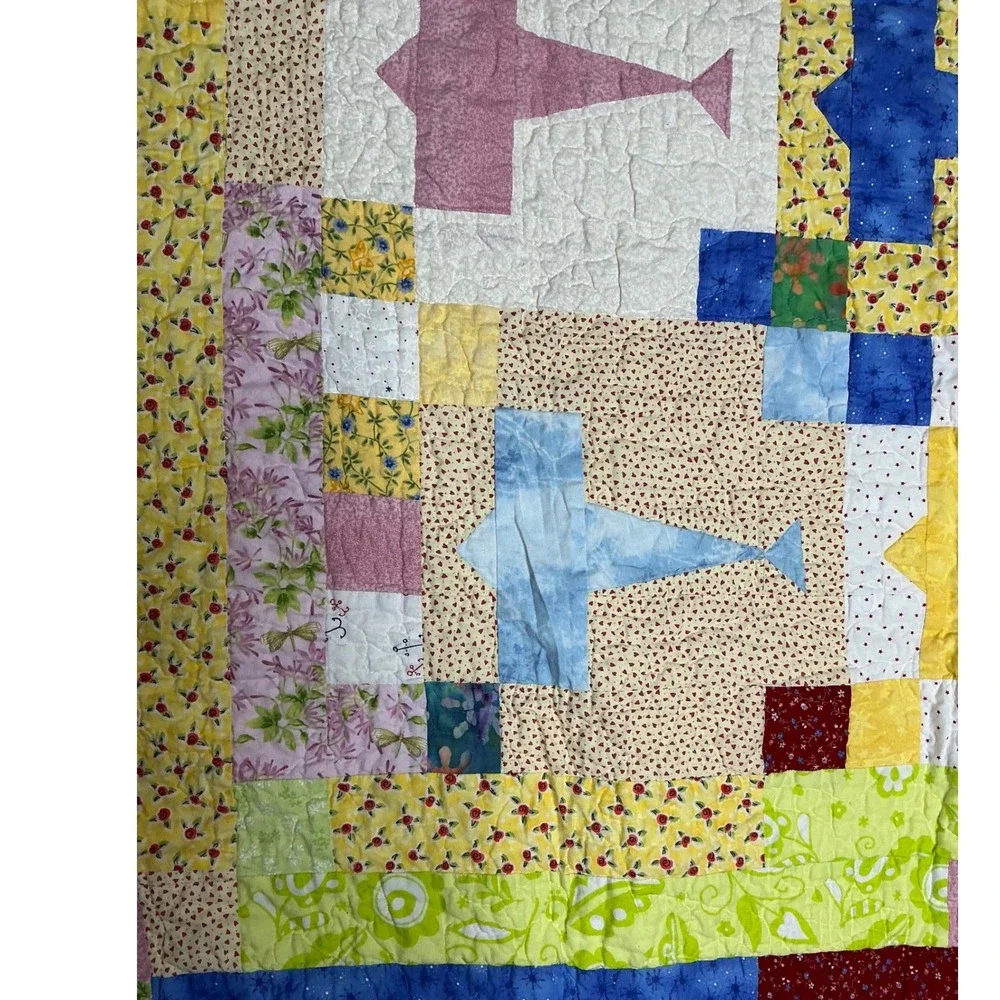 Handmade Airplane Quilt Baby‎ Toddler Throw Blanket Multi Color Patchwork